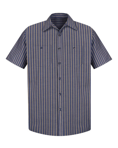 Red Kap Men's Industrial Short Sleeve Work Shirt SP24 #color_Navy/ Khaki Stripe
