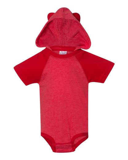 Rabbit Skins Infant Fine Jersey Raglan Bodysuit with Hood & Ears 4417 #color_Vintage Red/ Red