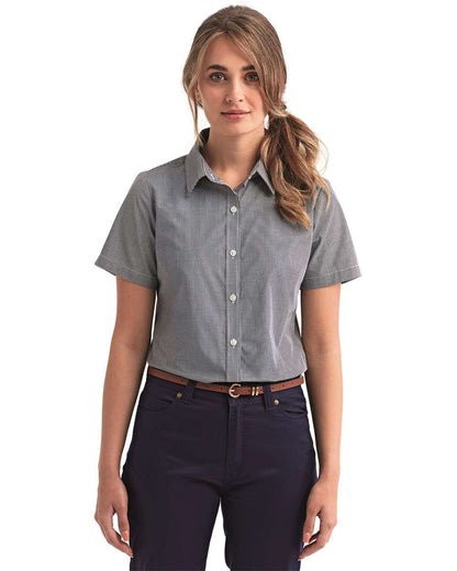 Artisan Collection by Reprime Women's Microcheck Gingham Short Sleeve Cotton Dress Shirt RP321 #colormdl_Black/ White