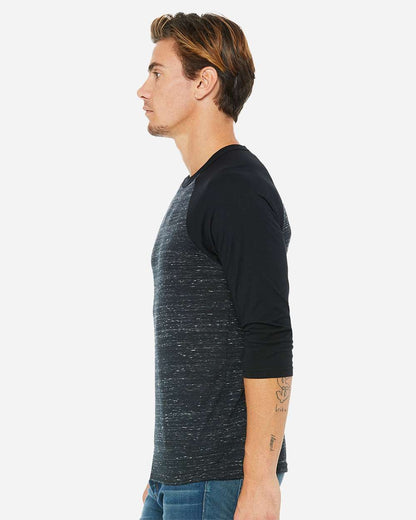 BELLA + CANVAS Unisex Three-Quarter Sleeve Baseball Tee 3200 #colormdl_Black Marble/ Black
