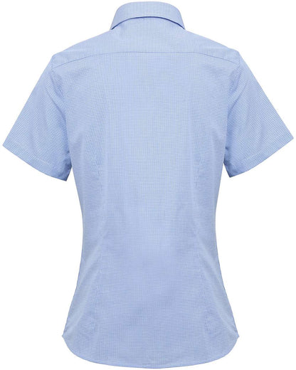 Artisan Collection by Reprime Women's Microcheck Gingham Short Sleeve Cotton Dress Shirt RP321 #color_Light Blue/ White