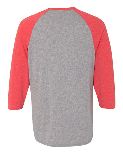JERZEES Unisex Triblend Three-Quarter Raglan Baseball T-Shirt 601RR #color_Oxford/ Fiery Red Heather