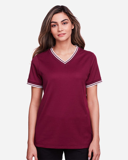 Devon & Jones Women's CrownLux Performance® Plaited Tipped V-Neck Shirt DG20CW Devon &amp; Jones Women&#39;s CrownLux Performance® Plaited Tipped V-Neck Shirt DG20CW