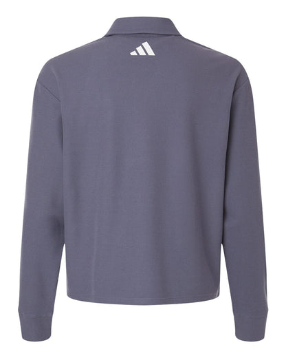 Adidas Women's Beyond Long Sleeve Loose Polo A1008 #color_Preloved Violet