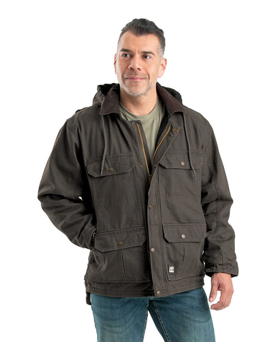 Berne Apparel Men's Heartland Washed Duck Zip-Off Hooded Coat JC613
