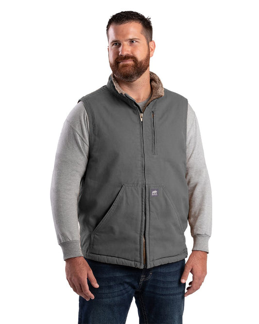 Berne Apparel Men's Heartland Sherpa-Lined Washed Duck Vest V818