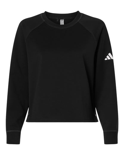 Adidas Women's Beyond Side-Snap Crewneck Sweatshirt A1014 #color_Black