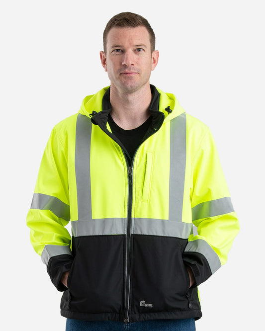 Berne Apparel Men's Hi-Vis Class 3 Hooded Soft Shell Jacket HVJS206