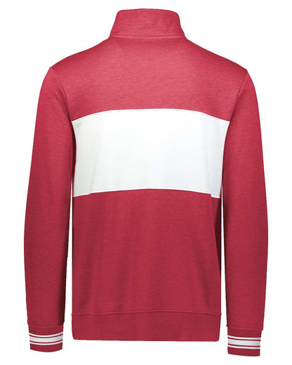 Holloway Men's All-American Fleece Colorblocked Quarter-Zip Sweatshirt 229565 #color_Scarlet Heather/ White