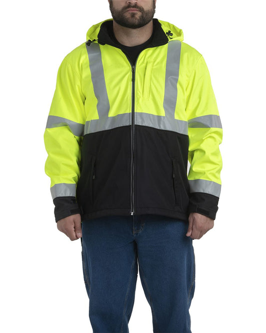 Berne Apparel Men's Tall Hi-Vis Class 3 Hooded Soft Shell Jacket HVJ206T