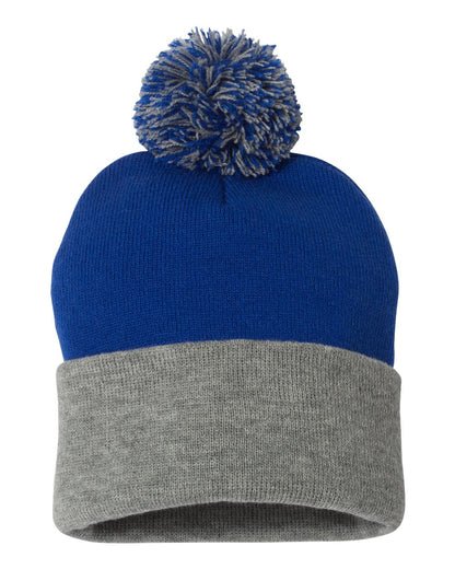 Sportsman 12" Pom-Pom Cuffed Beanie SP15 #color_Royal/ Light Heather Grey