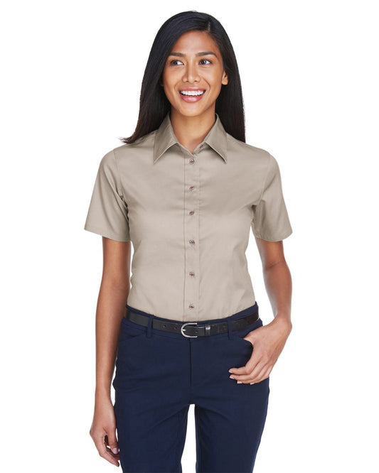 Harriton Women's Easy Blend™ Short Sleeve Twill Dress Shirt with Stain-Release M500SW