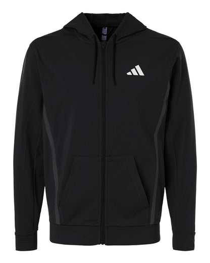 Adidas Men's Game & Go Fleece Full-Zip Hooded Sweatshirt AT208 #color_Black