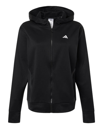 Adidas Women's Game & Go Fleece Full-Zip Hooded Sweatshirt AT209 #color_Black/ White
