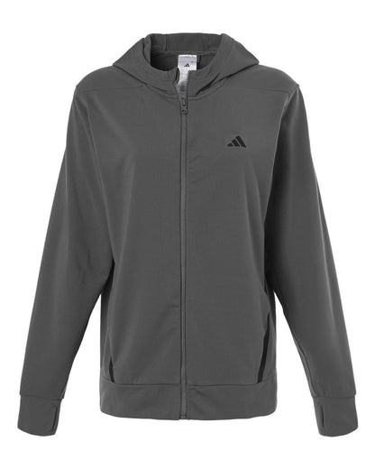 Adidas Women's Game & Go Fleece Full-Zip Hooded Sweatshirt AT209 #color_Team Grey Four/ Black