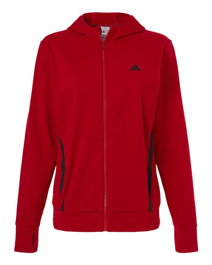 Adidas Women's Game & Go Fleece Full-Zip Hooded Sweatshirt AT209 #color_Team Power Red/ Black