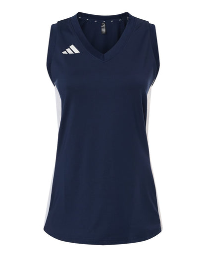 Adidas Women's Quickset V-Neck Sleeveless Jersey AT120 #color_Team Navy Blue/ White