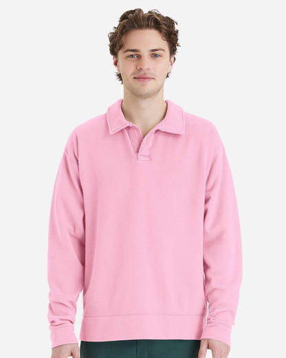 ComfortWash by Hanes Unisex Garment-Dyed Polo Collar Sweatshirt GDH490 #colormdl_Cotton Candy