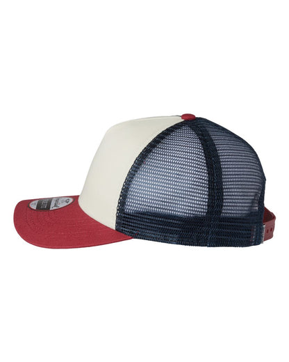 Imperial North Country Trucker Cap 1287 #color_Vanilla/ Red Ribbon/ Dark Navy