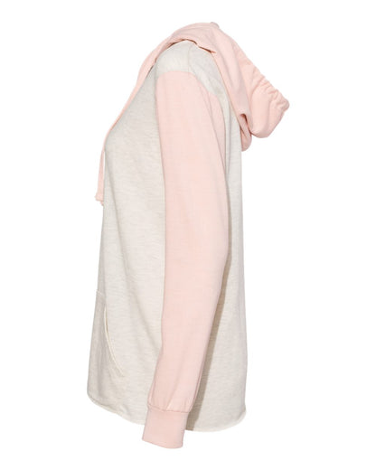 MV Sport Women’s French Terry Hooded Pullover with Colorblocked Sleeves W20145 #color_Cameo Pink/ Oatmeal