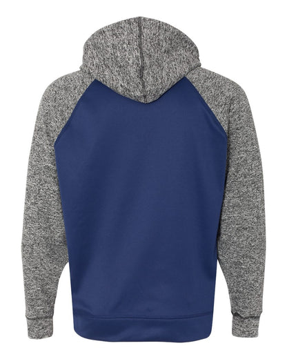 J. America Men's Colorblocked Cosmic Fleece Hooded Sweatshirt 8612 #color_Navy/ Charcoal Fleck