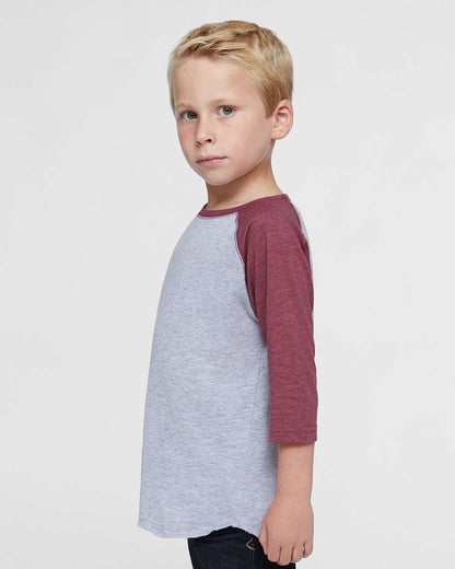 Rabbit Skins Toddler Baseball Fine Jersey Three-Quarter Sleeve Tee 3330 #colormdl_Vintage Heather/ Vintage Burgundy