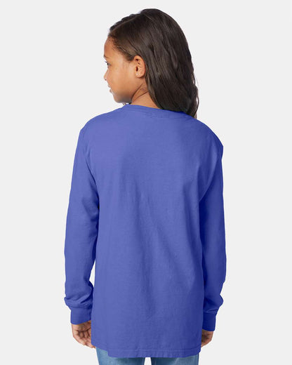 ComfortWash by Hanes Garment-Dyed Youth Long Sleeve T-Shirt GDH275 #colormdl_Deep Forte Blue
