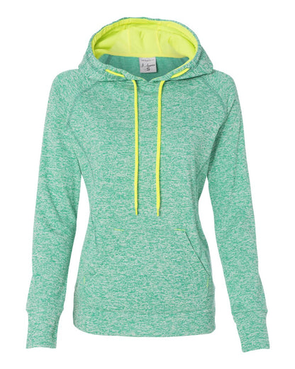J. America Women’s Cosmic Fleece Hooded Sweatshirt 8616 #color_Emerald/ Neon Yellow