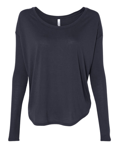 BELLA + CANVAS Women’s Flowy 2x1 Ribbed Long Sleeve Tee 8852 #color_Midnight