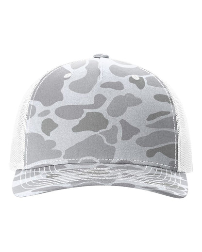 Richardson Five-Panel Printed Trucker Cap 112PFP #color_Blizzard Duck Camo/ White
