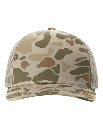 Richardson Five-Panel Printed Trucker Cap 112PFP #color_Harvest Duck Camo/ Light Tan