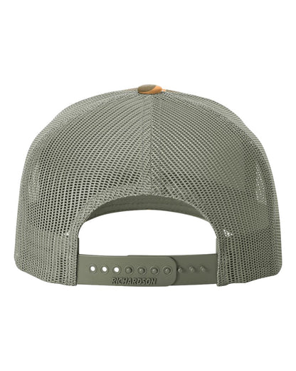 Richardson Five-Panel Printed Trucker Cap 112PFP #color_Sienna Duck Camo/ Loden Green