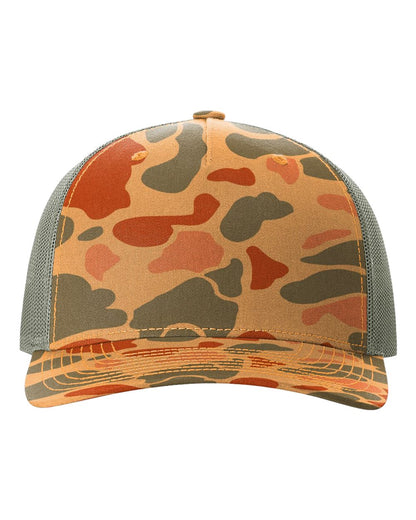 Richardson Five-Panel Printed Trucker Cap 112PFP #color_Sienna Duck Camo/ Loden Green
