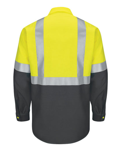 Red Kap Men's Enhanced & Hi-Visibility Long Sleeve Work Shirt SY14 #color_Hi Vis/ Charcoal