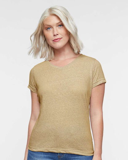 LAT Women's Harborside Mélange V-Neck Tee 3591 #colormdl_Stone Melange