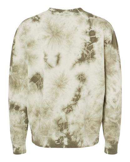 Independent Trading Co. Midweight Tie-Dyed Crewneck Sweatshirt PRM3500TD #color_Tie Dye Olive