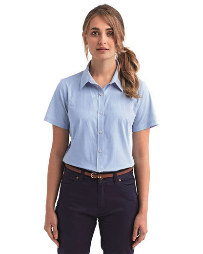 Artisan Collection by Reprime Women's Microcheck Gingham Short Sleeve Cotton Dress Shirt RP321 #colormdl_Light Blue/ White