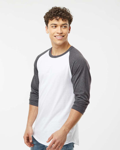 Tultex Fine Jersey Raglan T-Shirt 245 #colormdl_White/ Heather Charcoal