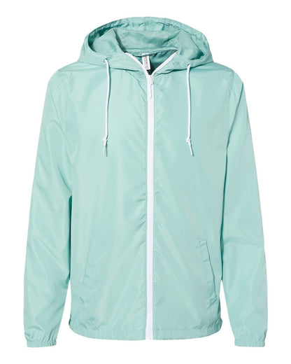 Independent Trading Co. Lightweight Windbreaker Full-Zip Jacket EXP54LWZ #color_Aqua/ White Zipper