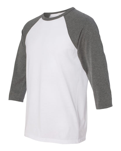 BELLA + CANVAS Unisex Three-Quarter Sleeve Baseball Tee 3200 #color_White/ Deep Heather