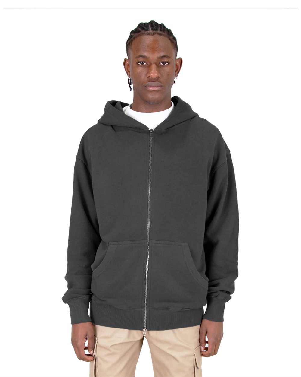 Shaka Wear Men's Garment-Dyed Double-Zip Hooded Sweatshirt SHGDZ