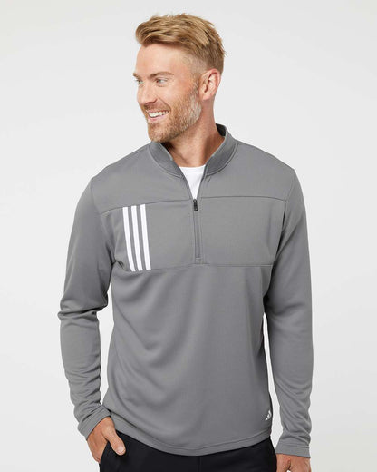 Adidas Men's 3-Stripe Double Knit Quarter-Zip Pullover A482 #colormdl_Grey Three/ White