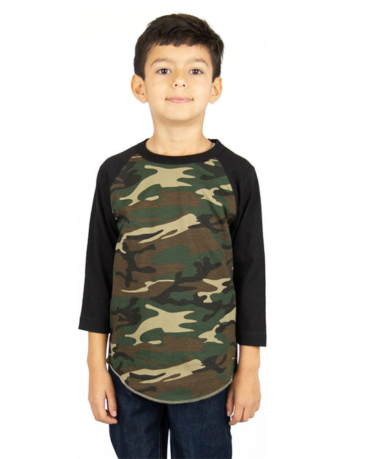 Shaka Wear Youth Three-Quarter Sleeve Camo Raglan T-Shirt SHRAGCY