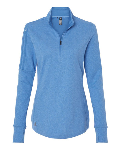 Adidas Women's 3-Stripe Quarter-Zip Sweater Pullover A555 #color_Focus Blue Melange