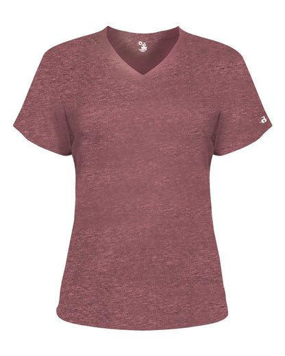 Badger Women’s Triblend Performance V-Neck Short Sleeve T-Shirt 4962 #color_Maroon Heather