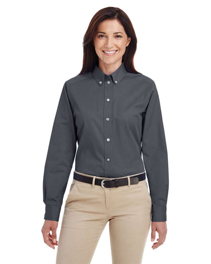 Harriton Women's Foundation Cotton Twill Shirt with Teflon M581W #colormdl_Dark Charcoal