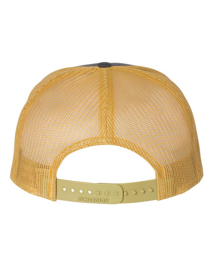 Richardson Seven-Panel Trucker Cap 168 #color_Charcoal/ Old Gold
