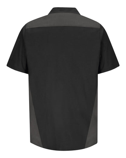 Red Kap Men's Tri-Color Short Sleeve Shop Shirt SY28 #color_Black/ Light Grey/ Charcoal