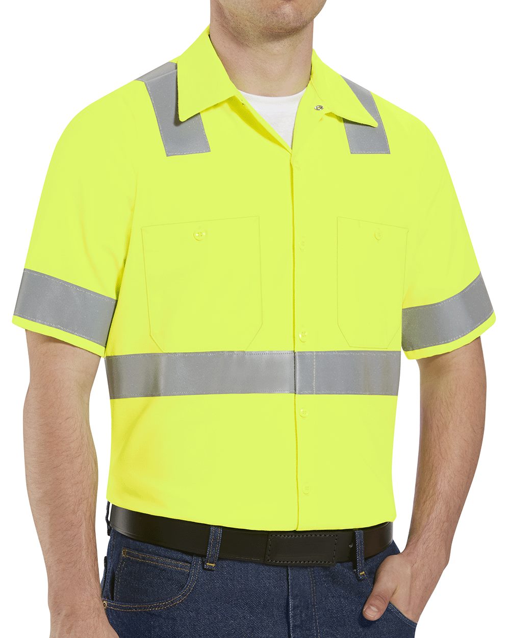 Red Kap Men's High Visibility Safety Short Sleeve Work Shirt SS24HV