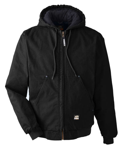 Berne Apparel Men's Heartland Washed Cotton Duck Hooded Jacket HJ375 #color_Black